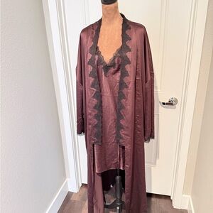 NWT Victoria’s Secret Satin Lace Robe & Slip Set Burgundy XL XXL $200